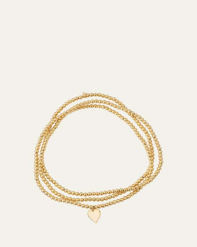 14k Yellow Gold Pure Heart Charm & Bead Wrap Bracelet